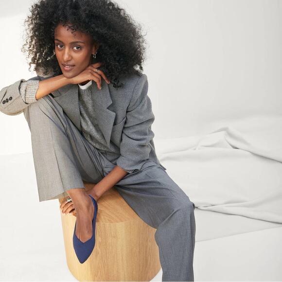 Rothy's The Point Womens Textile Pointed Toe Ballet Flats Slip On Shoes Navy 7.5 - Picture 2 of 14